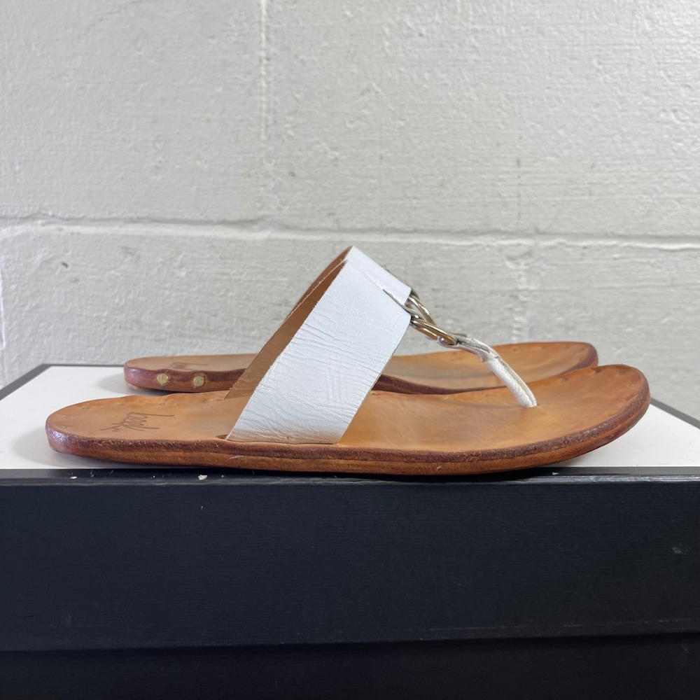 Beek White Tan Leather Thong Sandals Ring Slides Slip On Women's Size 8.5 US